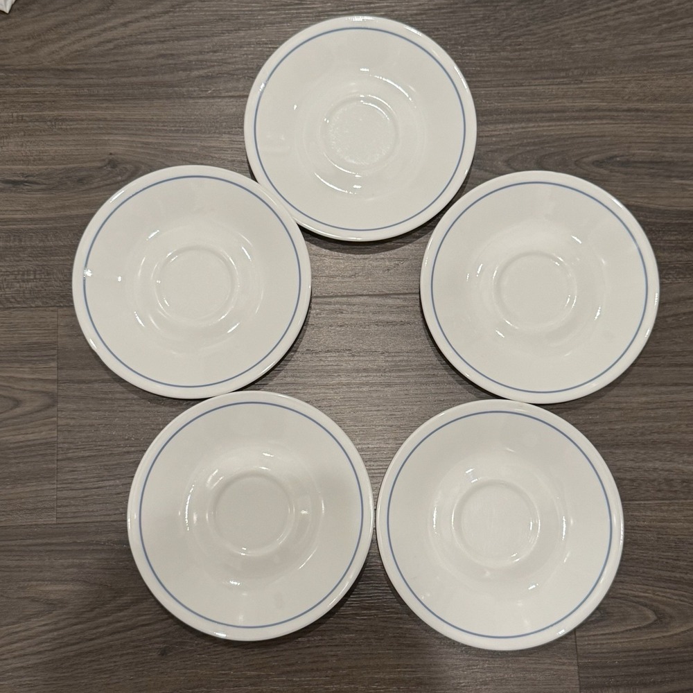 Vintage Corelle Corning Sunsations Sunflower Blue rim Saucers Set Of 5